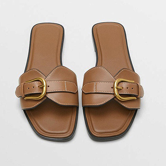 Damen Bequeme Slides mit dekorativem Schnallenakzent EB