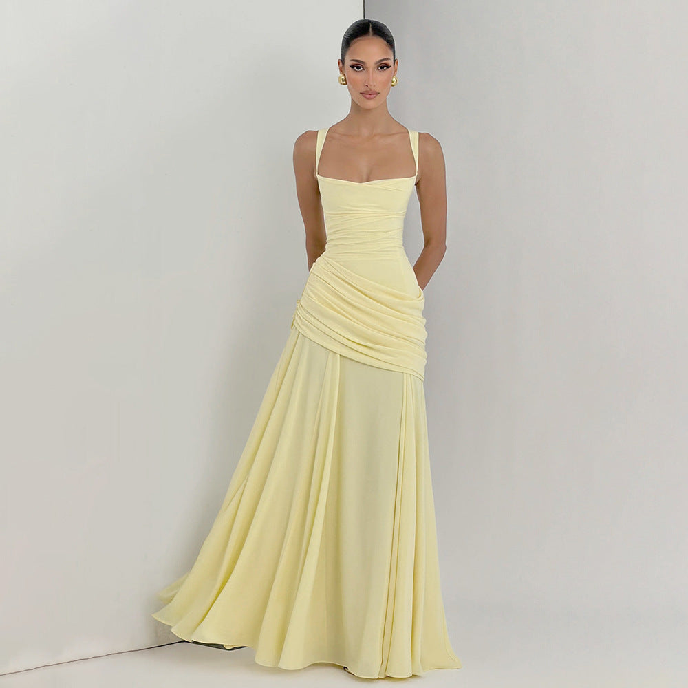 Damen Elegantes Abendkleid mit Off-Shoulder-Design und Fließendem Cape EB