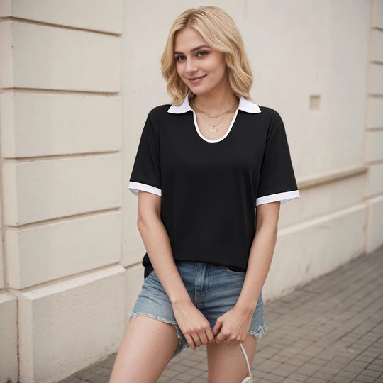 Damen Poloshirt mit modernem Schnitt und Kontrastärmeln EB