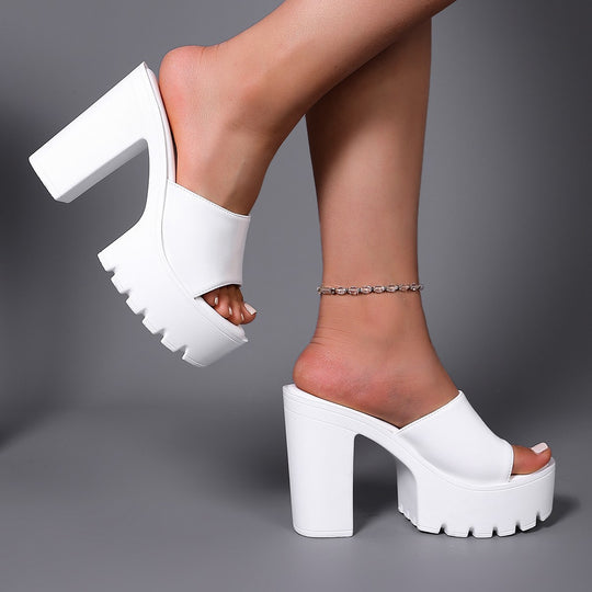 Damen Glamouröse Plateau-Pantoletten mit breitem Riemen EB