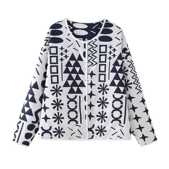 Damen Sportjacke mit modernem geometrischem Muster und leichtem Material EB
