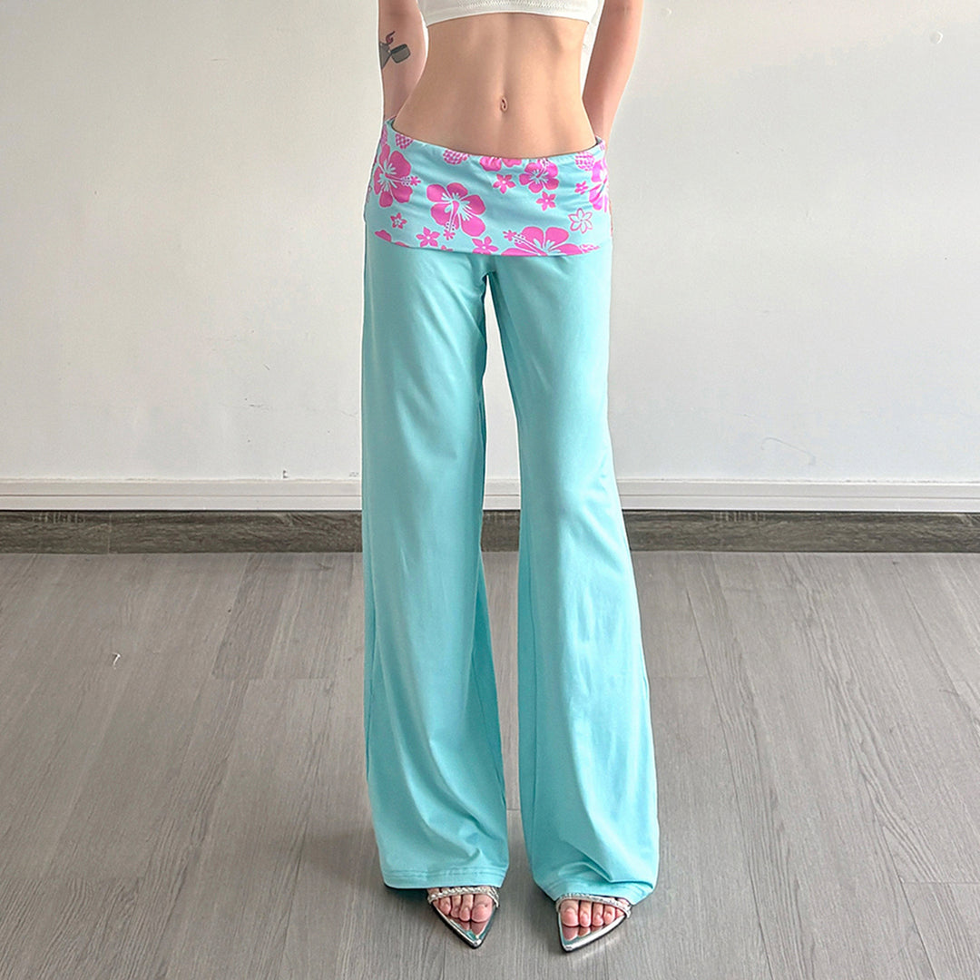 Damen nan weite Yoga-Palazzohose mit Umschlagbund und hoher Taille EB