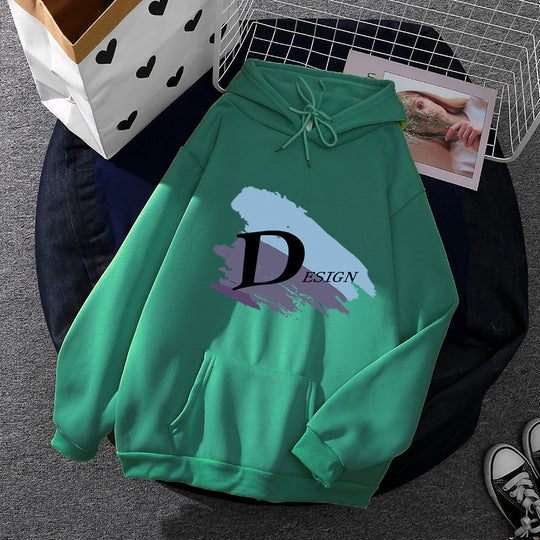 Unisex nan lässiger Kapuzenpullover mit großflächigem Pinsel-Logo, Kängurutasche und verstellbarer Kapuze EB