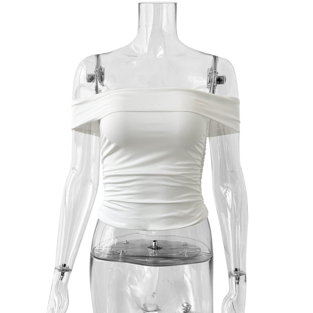 Damen Off-Shoulder Crop-Top aus elastischem Material mit figurformendem Design EB