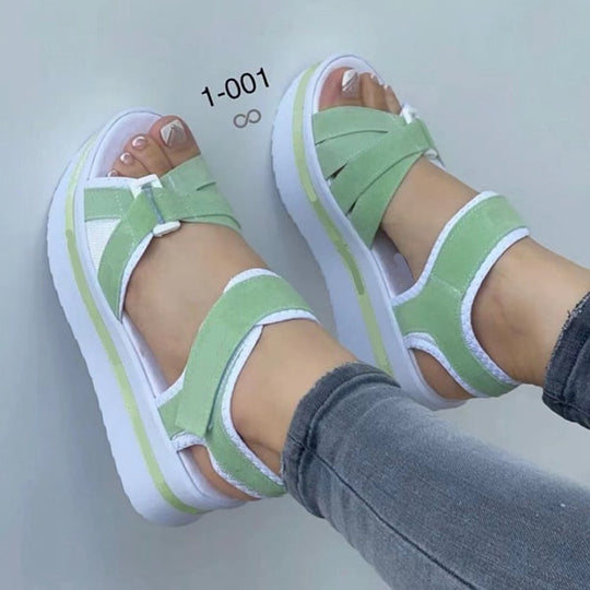 Damen Plateau-Sandalen mit verstellbaren Riemen und gepolstertem Fußbett EB
