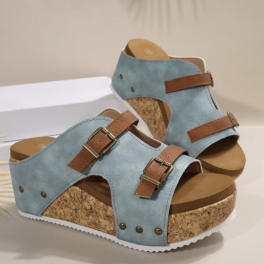 Damen Wedge-Sandaletten mit verstellbaren Riemen und ergonomischem Korkfußbett EB