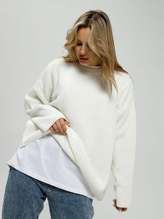 Damen lässiger Oversized Pullover mit strukturiertem Strickmuster EB