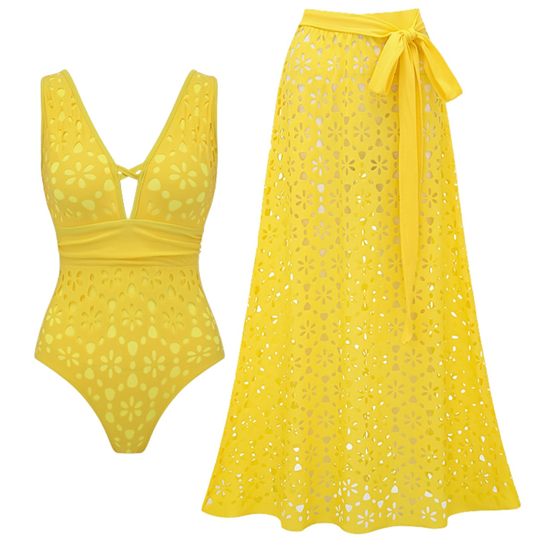 Damen Badeanzug und Rock mit floralen Ausschnitten EB