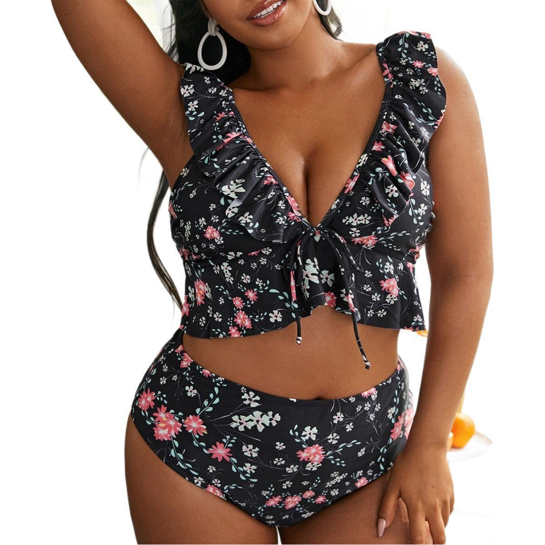 Damen Hochtailliertes Bikini-Set mit verspieltem Rüschendesign EB