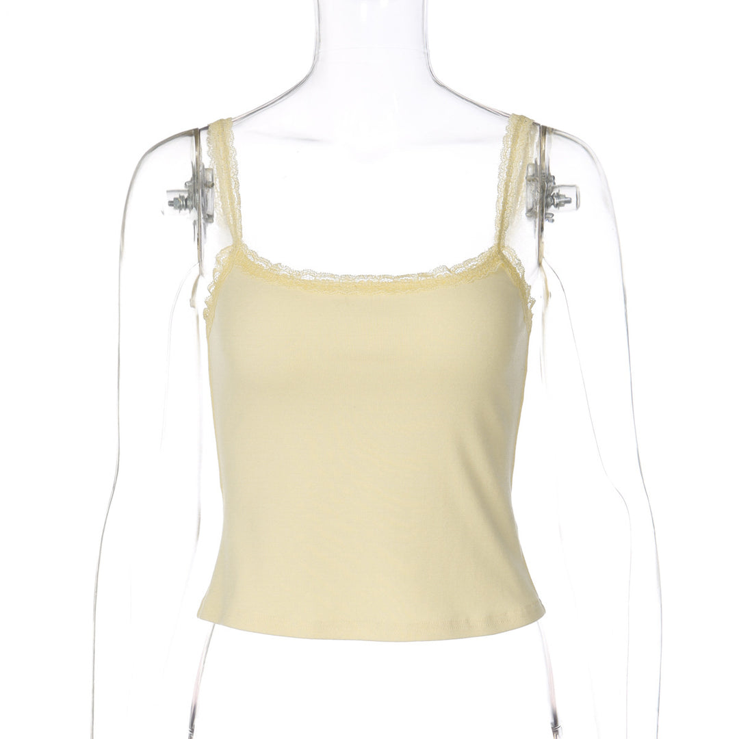 Damen Spaghettiträgershirt mit zarter Spitzenverzierung EB