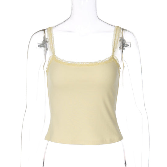 Damen Spaghettiträgershirt mit zarter Spitzenverzierung EB