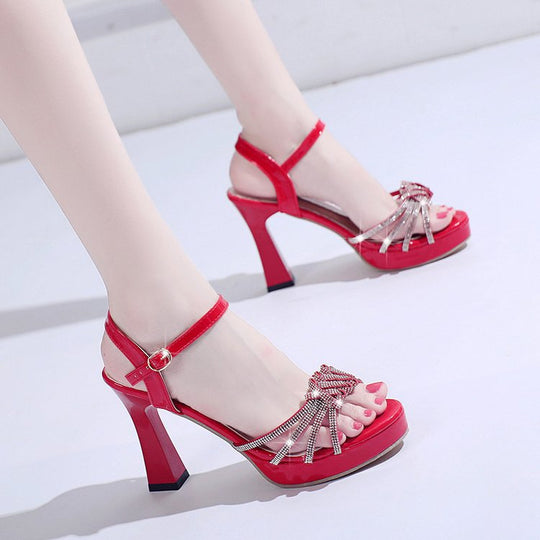 Damen glamouröse High Heels Sandalen mit Strass-Detail EB