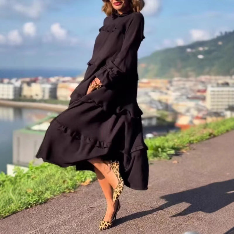 Damen Maxikleid mit raffinierten Falten und eleganten Puffärmeln Heidi-Mode