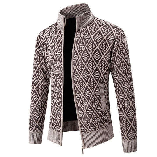 Herren Strickjacke mit strukturiertem Design und hohem Kragen EB