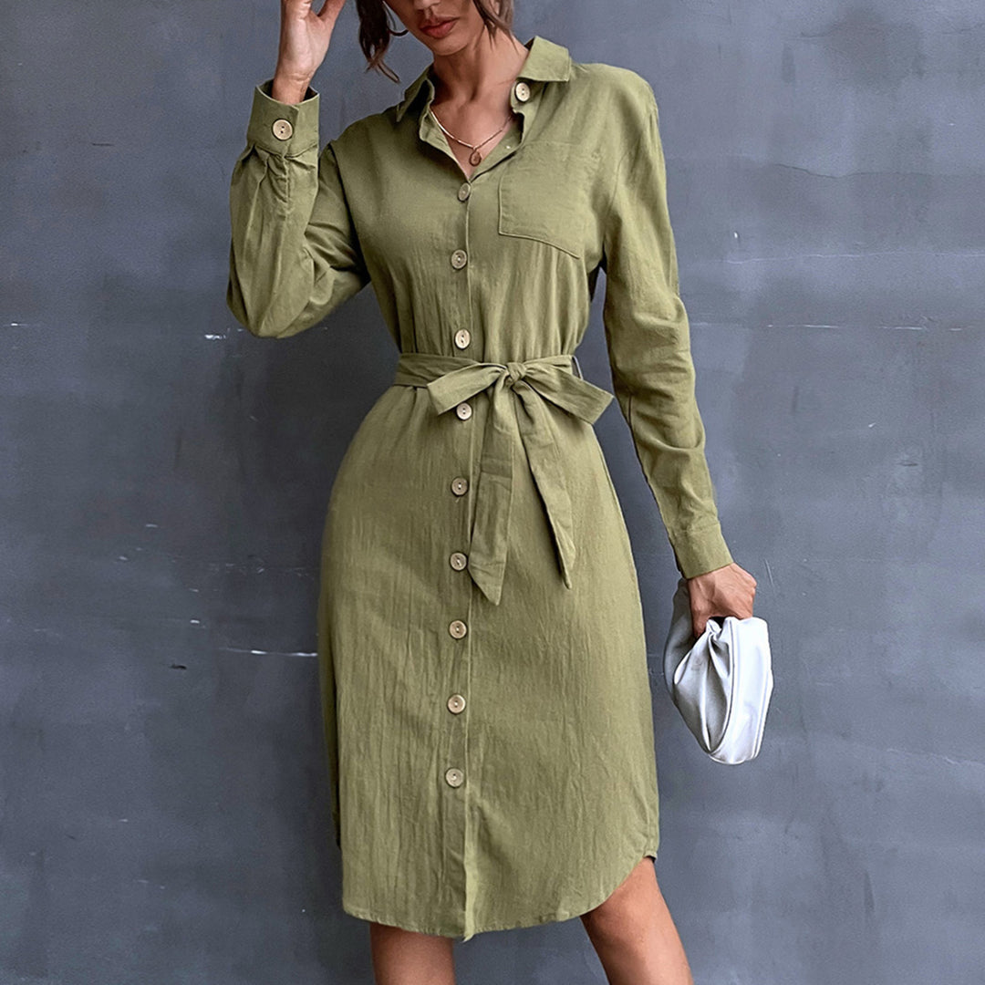 Damen Hemdblusenkleid mit Taillengürtel und praktischen Knopfdetails EB