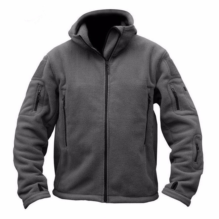 Herren Fleecejacke mit mehrfachen Taschen und verstellbarem Kapuzenkragen EB