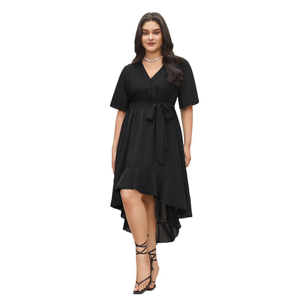 Damen Elegantes Wickelkleid mit asymmetrischem Saum und taillierendem Gürtel EB