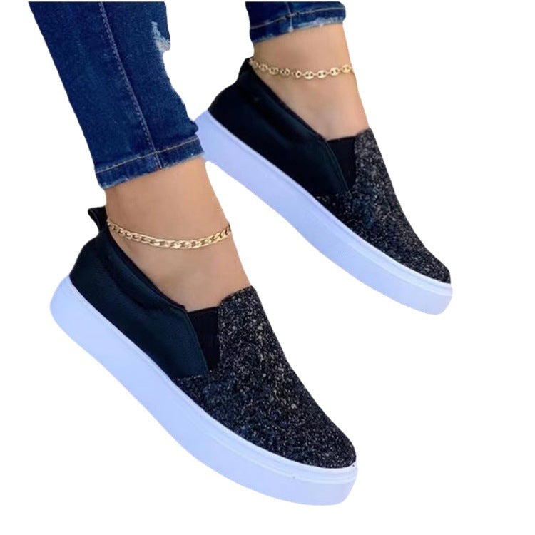 Damen Glitzernde Slip-On Sneakers mit elegantem Schnürdesign EB