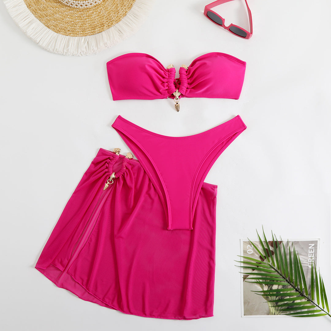 Damen Bikini-Set mit modisch gerafftem Oberteil und elegantem Wickelrock EB