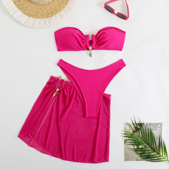 Damen Bikini-Set mit modisch gerafftem Oberteil und elegantem Wickelrock EB