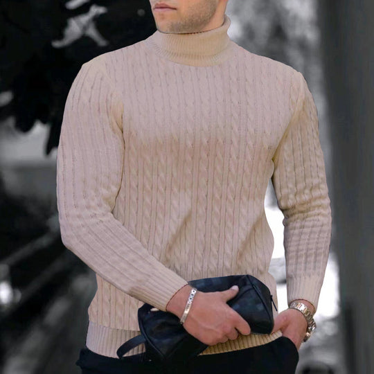 Herren eleganter Rollkragenpullover mit exquisiter Zopfmusterstruktur EB