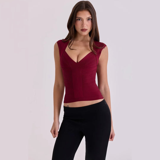Damen figurformendes Top mit modernem V-Ausschnitt und hochwertigem Material EB