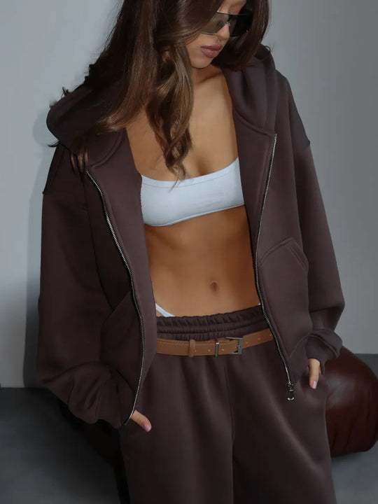 Damen Oversized Kapuzenjacke und Sweathose Set EB