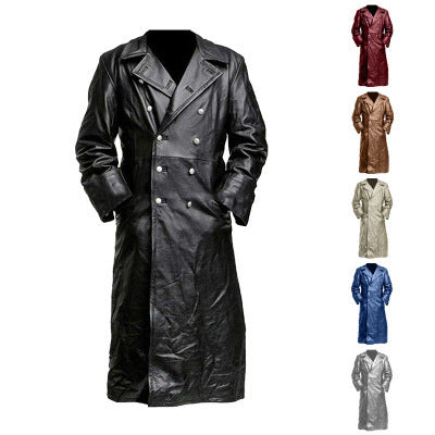 Herren Eleganter langer Trenchcoat aus hochwertigem Material EB