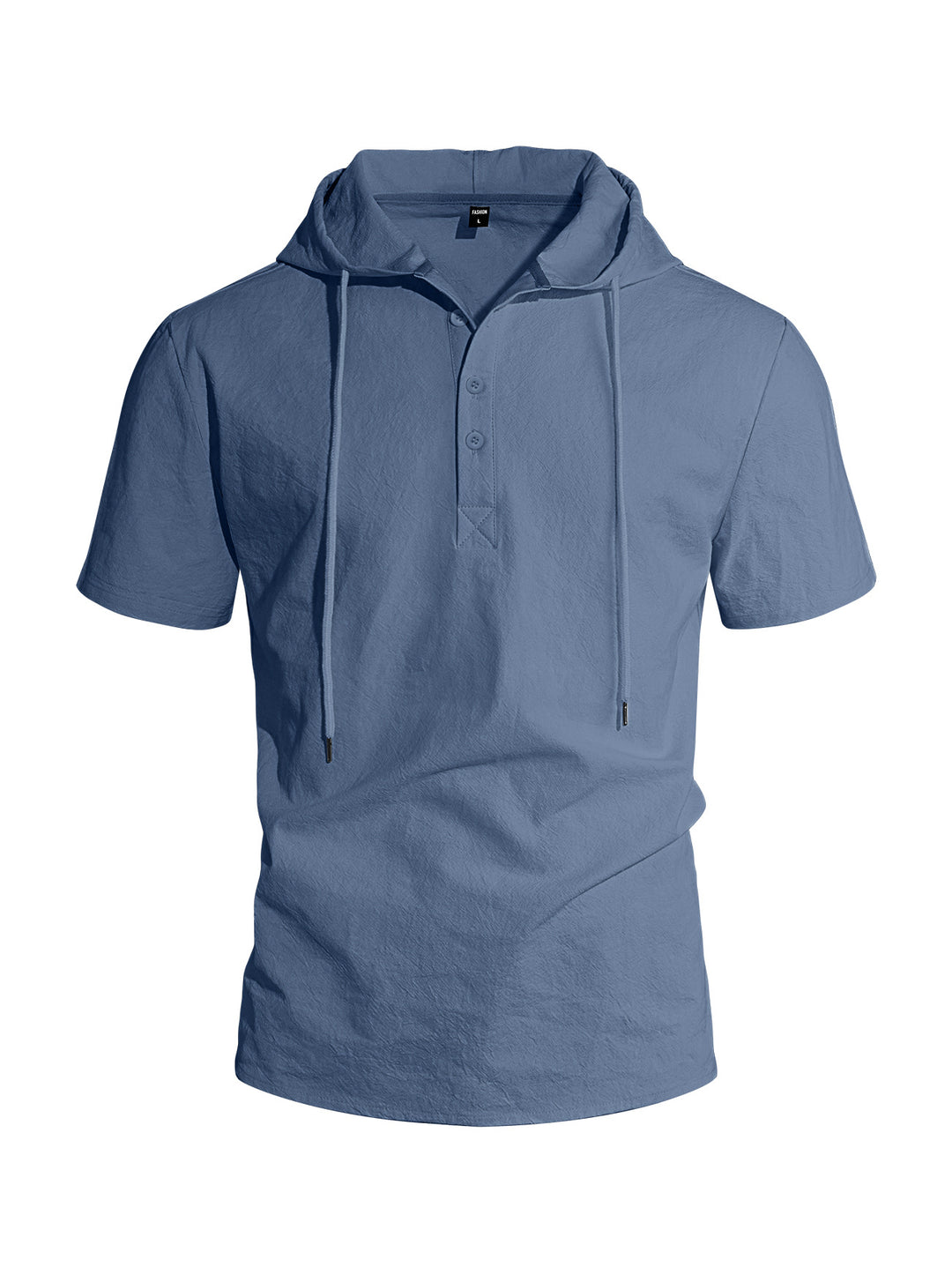 Herren nan kurzärmeliges Kapuzen-Henley aus Slub-Baumwolle mit verdeckter Knopfleiste und Kordelzug EB