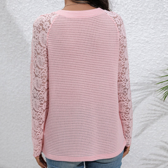 Damen Spitze Langarmshirt mit Knopfdetails und strukturierter Vorderseite EB