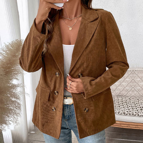 Damen modische Cordblazer mit doppelter Knopfleiste und aufgesetzten Taschen EB