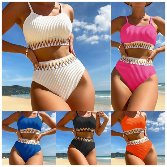 Damen Bunt gemusterter High-Waist Bikini EB