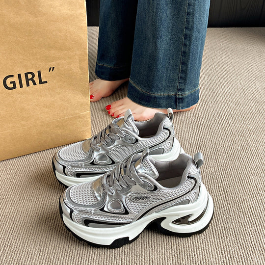 Damen sportive Chunky Sneakers mit atmungsaktivem Mesh-Obermaterial und dämpfender Sohle EB