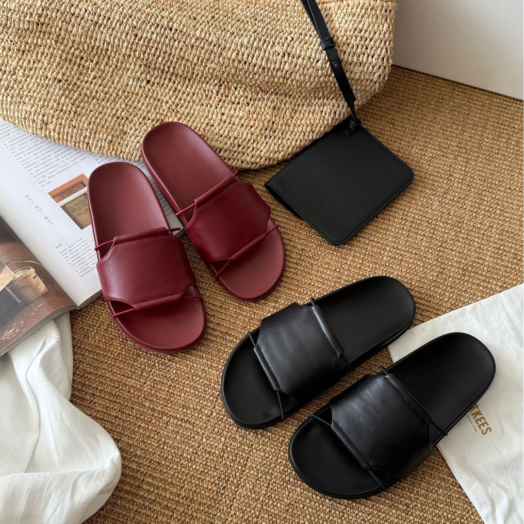 Damen Komfortable Zehentrenner-Sandalen im minimalistischen Design mit doppeltem Riemen EB