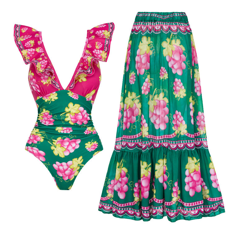 Damen Stylish Elegantes Badeanzug- und Rockset EB