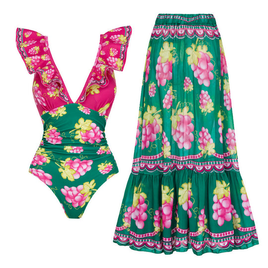 Damen Stylish Elegantes Badeanzug- und Rockset EB