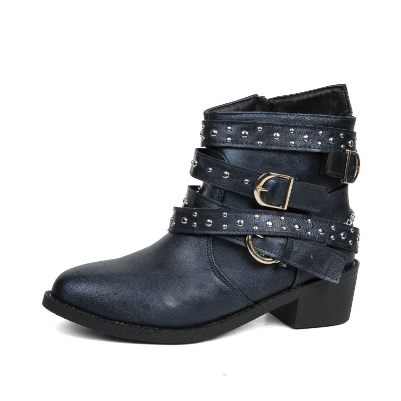 Damen Stiefeletten mit modischen Schnallen und dekorativen Nieten EB