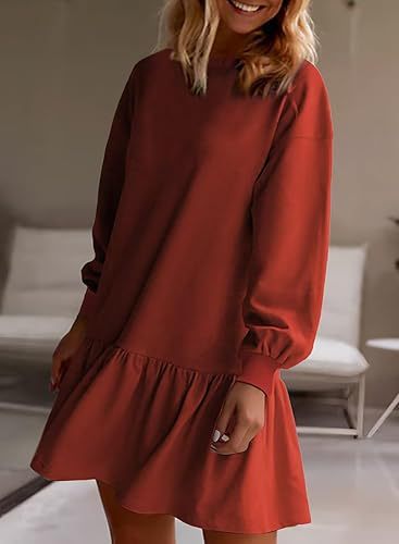 Damen lässiges Sweatkleid mit voluminösen Ärmeln und Rüschensaum EB