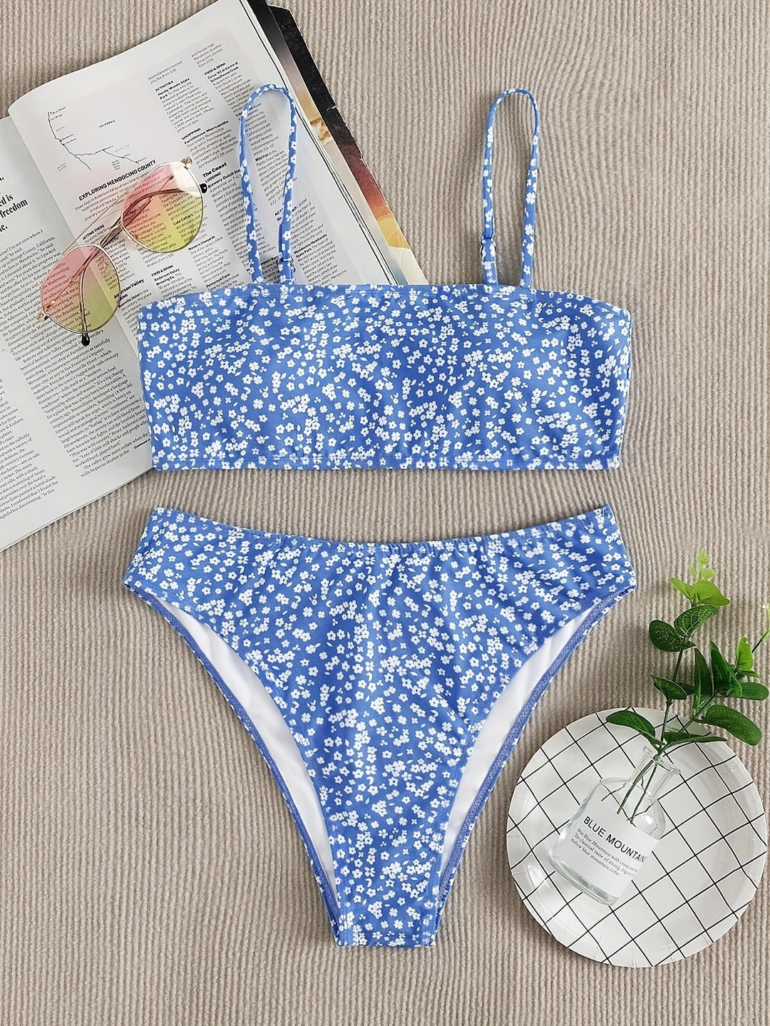 Damen Bandeau-Bikini mit verstellbaren Trägern und floralem Design EB