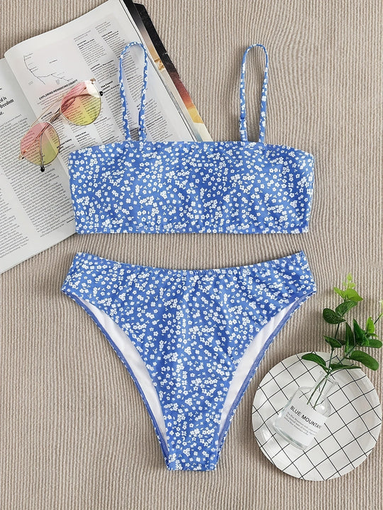 Damen Bandeau-Bikini mit verstellbaren Trägern und floralem Design EB