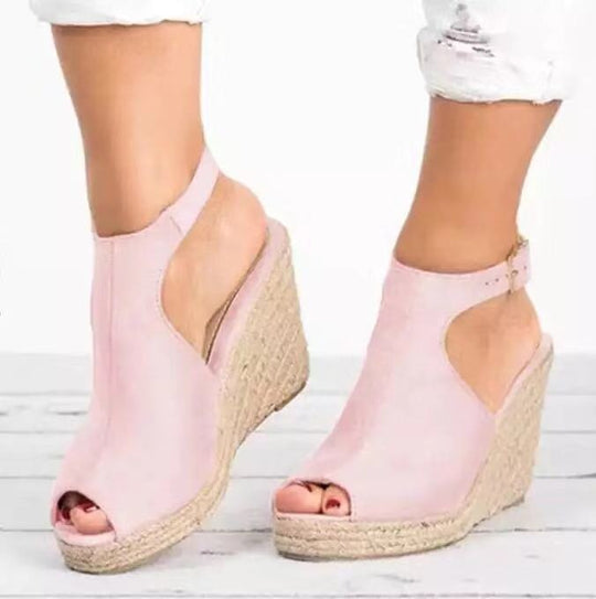 Damen Wedge-Sandaletten mit offener Zehenpartie und verstellbarem Riemen EB