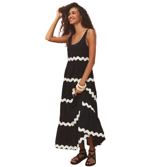 Damen Maxikleid mit Wellenmuster und weitem Schnitt EB