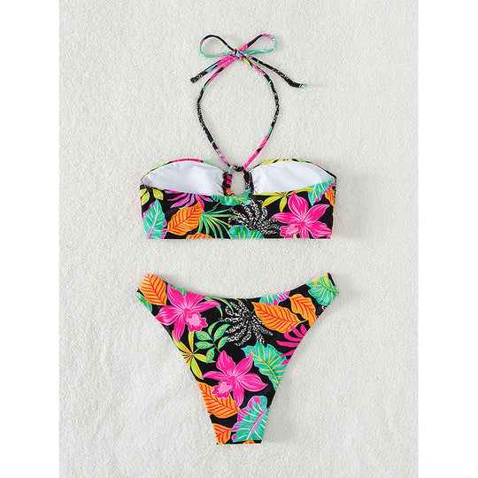 Damen Bandeau-Bikini mit raffiniertem Ringdetail und floralem Druck EB