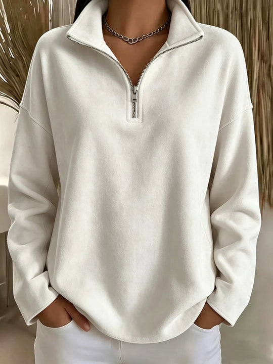 Damen Kuscheliger Oversize-Fleecepullover mit halbem Reißverschluss und Stehkragen EB
