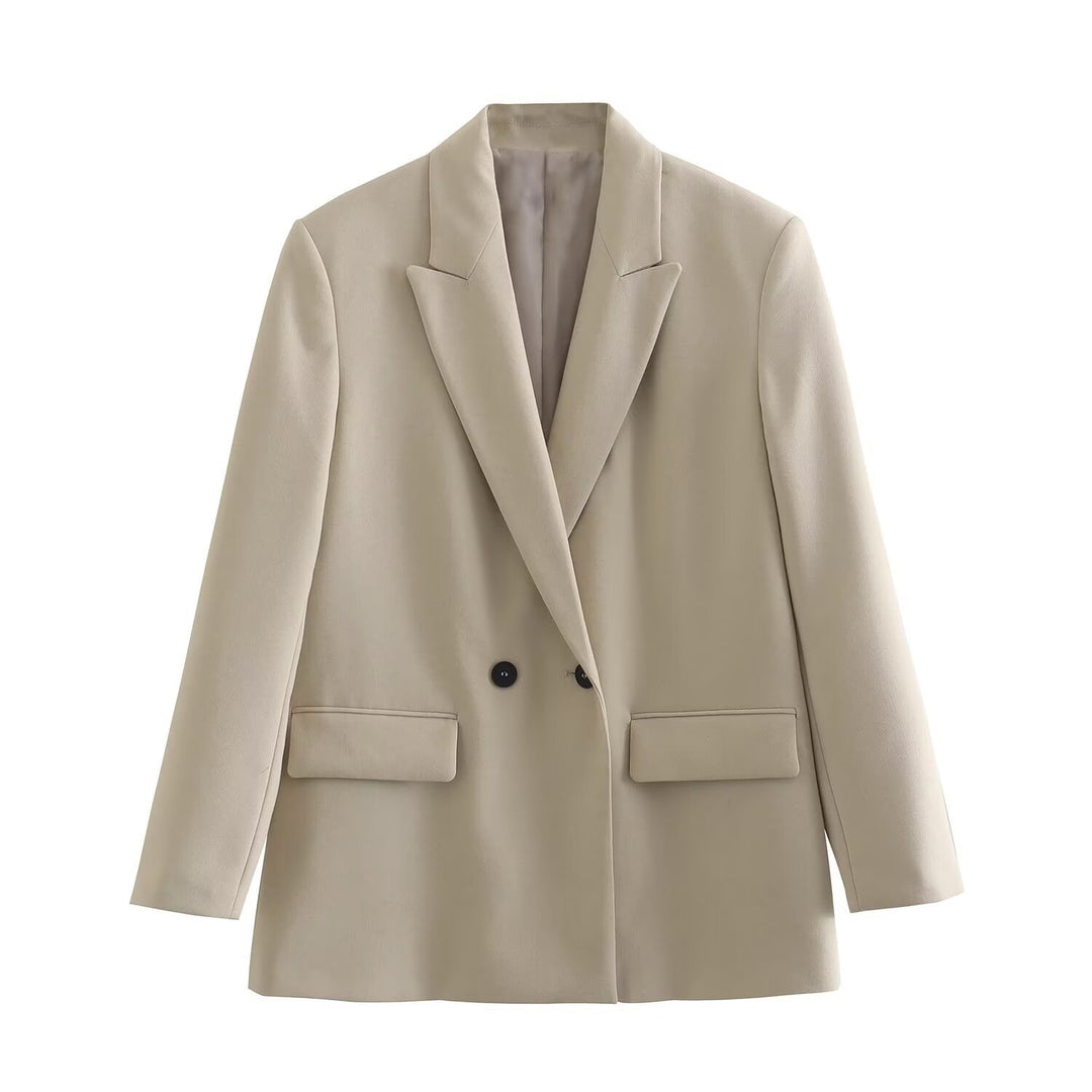 Damen nan taillierter Doppelreihiger Blazer mit schmalem Revers, aufgesetzten Pattentaschen und klarer Silhouette EB