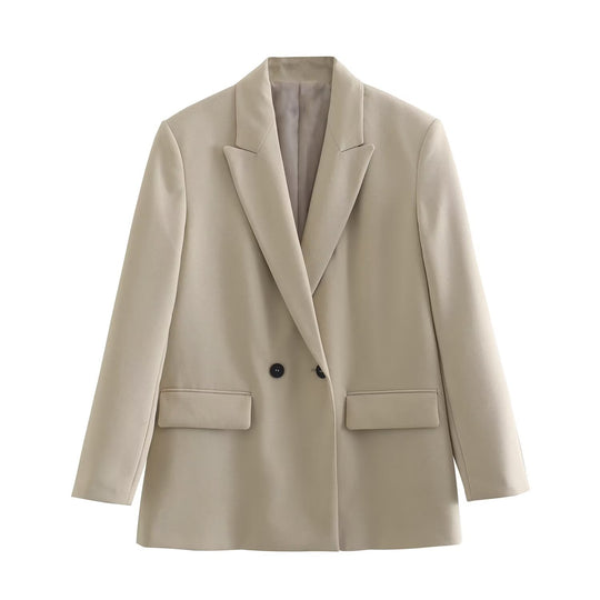 Damen nan taillierter Doppelreihiger Blazer mit schmalem Revers, aufgesetzten Pattentaschen und klarer Silhouette EB