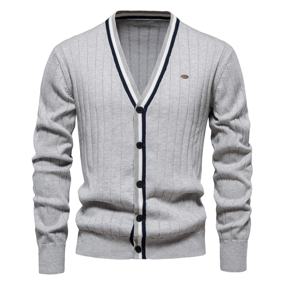 Herren Strickjacke mit elegantem V-Ausschnitt und feiner Rippstruktur EB