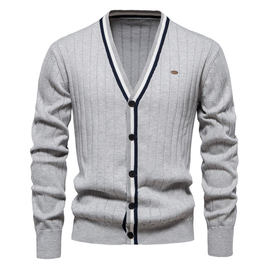 Herren Strickjacke mit elegantem V-Ausschnitt und feiner Rippstruktur EB