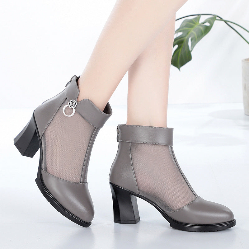 Damen Stiefeletten mit transparentem Mesh-Einsatz und elegantem Blockabsatz EB