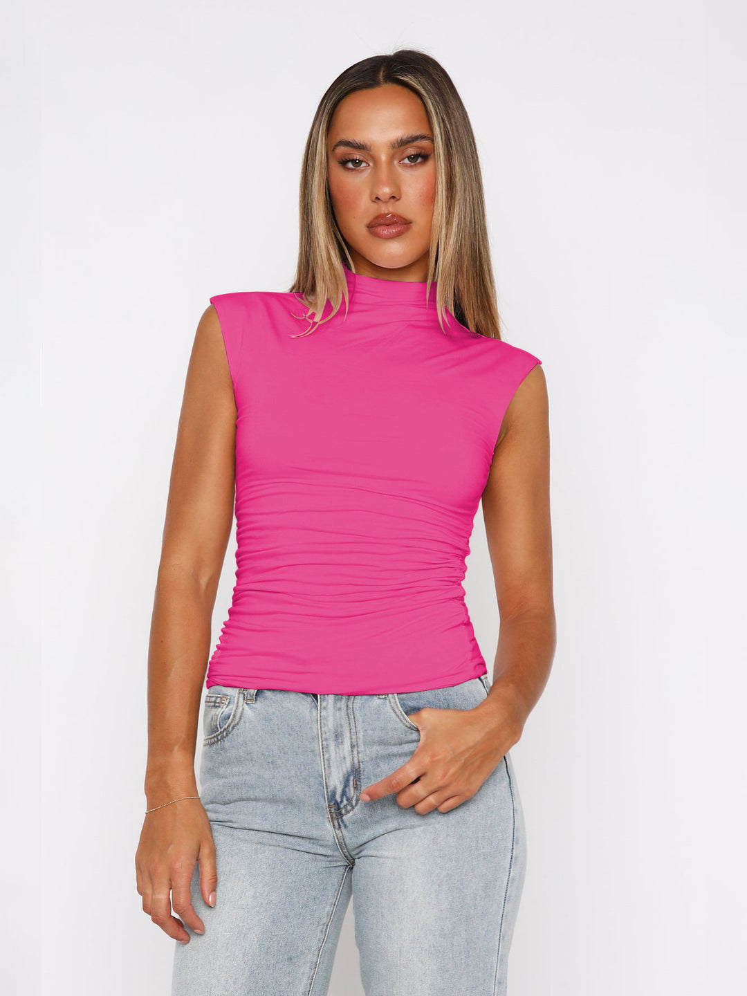 Damen Stretch-Oberteil mit figurbetontem Schnitt und hochgeschlossenem Kragen EB